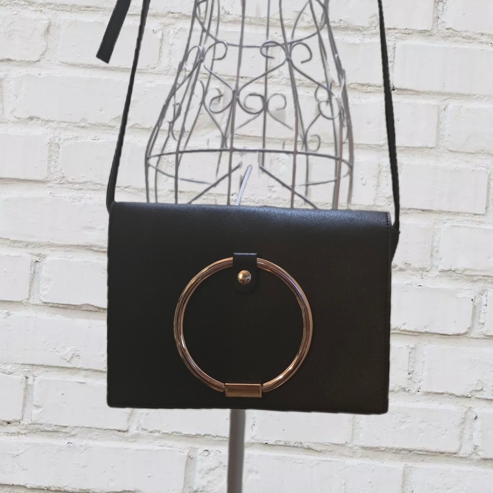 VENUS Black Shoulder Bag with Gold Accent